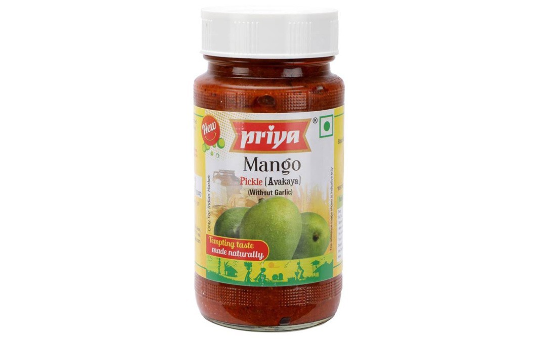 Priya Mango Pickle Avakaya (Without Garlic)   Glass Bottle  300 grams